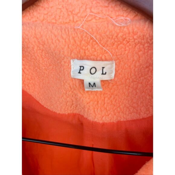 Pol neon orange Nellie Sherpa cropped snap button up jacket Medium - Picture 9 of 9